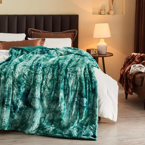 Miniatura 32 de NEWCOSPLAY - Manta de piel sintética súper suave con respaldo de sherpa, manta decorativa cálida y acogedora para habitación, sofá y piso