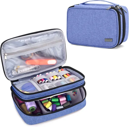 Luxja Organizador de accesorios de costura, organizador de suministros de costura de doble capa para agujas, tijeras, cinta métrica, hilo y otras