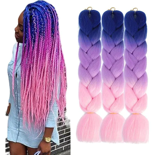 Miniatura 8 de Cabello trenzado de fibra sintética, tamaño jumbo, extensiones de cabello Kanekalon suave, color negro, (24 pulgadas, 3 piezas)