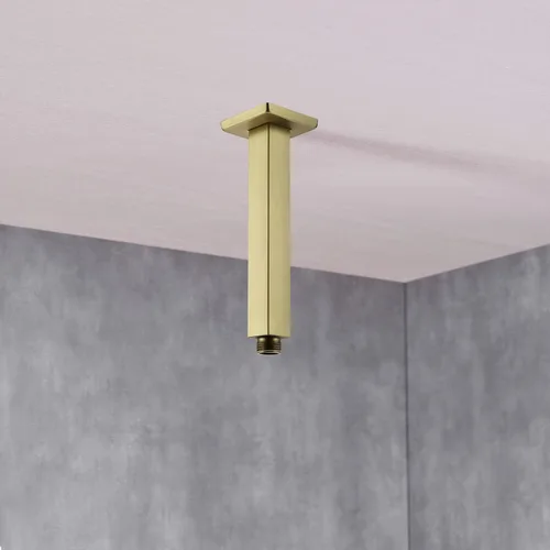 Miniatura 2 de Brazo de ducha de oro cepillado con brida de 6 pulgadas de acero inoxidable recto superior de lluvia cabezal de ducha de extensión de tubo cuadrado