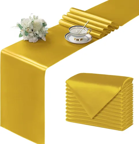 Miniatura 39 de Manyshofu 24 Piezas Caminos de Mesa de Satén Plateado – Tamaño Largo de 12 x 108 Pulgadas, Decoración de Camino de Mesa para Fiestas Brillante