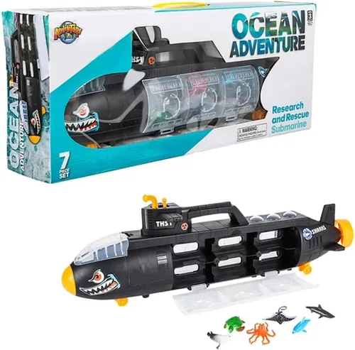 Aquatic Discovery Expedition - Juguete submarino de investigación y rescate con 6 animales marinos oceánicos, juego de barco submarino para niños