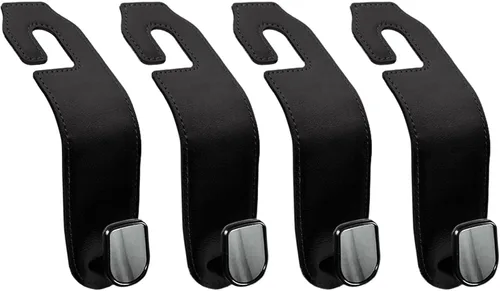 Miniatura 9 de Gancho para reposacabezas de asiento de automóvil, paquete de 2 ganchos de cuero para bolsos y bolsas para colgar accesorios de organización de Negro