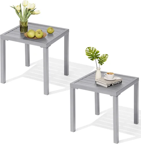 Miniatura 8 de Crestlive Products Mesa auxiliar para exteriores, pequeña mesa auxiliar cuadrada de metal, fácil montaje y resistente a la intemperie, mesas Marrón