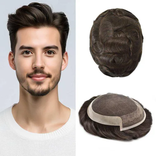 Miniatura 32 de Toupee Hair System For Men Real Human Hair Swiss Lace Mens Toupee Men Hair Replacement System Natural Hairline Mens Hairpieces 6X8"-80% light