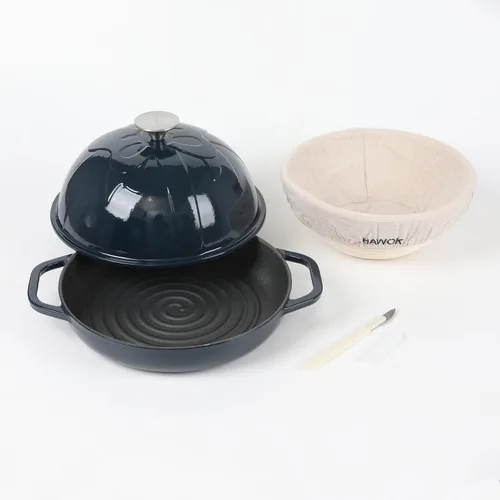 Miniatura 9 de HAWOK Horno de pan de hierro fundido con tapa Cloche, diámetro 9.8 pulgadas/9.8 in, 1.5 cuartos de galón, bandeja para hornear de masa madre, Azul