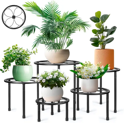 Miniatura 8 de Amaoot Paquete de 5 Soportes para Plantas de Metal, Soportes para Plantas de Hierro Antióxido para Interior y Exterior, Soportes para Macetas