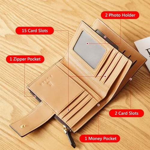 Miniatura 4 de EUNI Carteras de piel sintética para mujer, carteras pequeñas, monederos con cremallera para mujer, portatarjetas de tarjetas de crédito, carteras