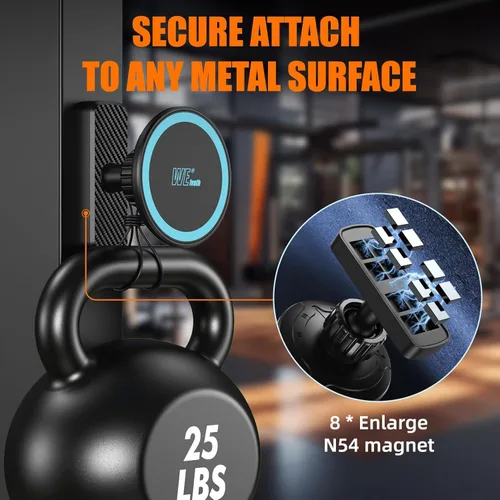 Miniatura 4 de Soporte magnético dual para teléfono, gimnasio, entrenamiento, cocina o cualquier superficie metálica, soporte de base magnética y soporte