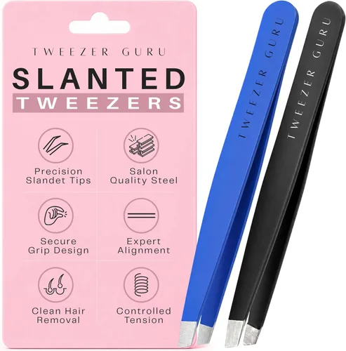 Miniatura 14 de Tweezer Guru Pinzas para el vello facial de mujeres y hombres, pinzas de precisión para cejas inclinadas para cabello encarnado, eliminación