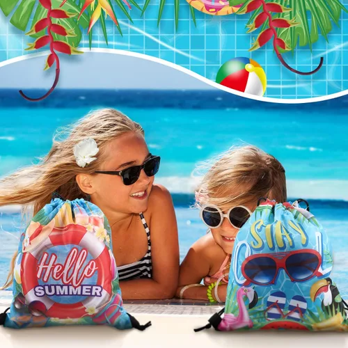 Miniatura 5 de Kacctyen 12 bolsas con cordón para piscina, playa, mochila con cordón de verano, bolsa de cumpleaños, decoración de fiesta de piscina (clásica)