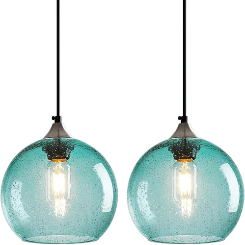 Miniatura 26 de Luces colgantes de cristal verde claro, iluminación de isla de cocina, luminarias de luz colgante de globo, iluminación colgante moderna