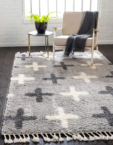 Unique Loom Hygge Shag Collection - Alfombra rectangular moderna de inspiración marroquí, diseño geométrico, felpa y acogedora, 4 pies x 6 pies,
