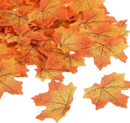 PATIKIL Hojas artificiales, 200 piezas de hojas falsas de arce otoñal para bodas, fiestas, Acción de Gracias, decoración de Halloween, color dorado