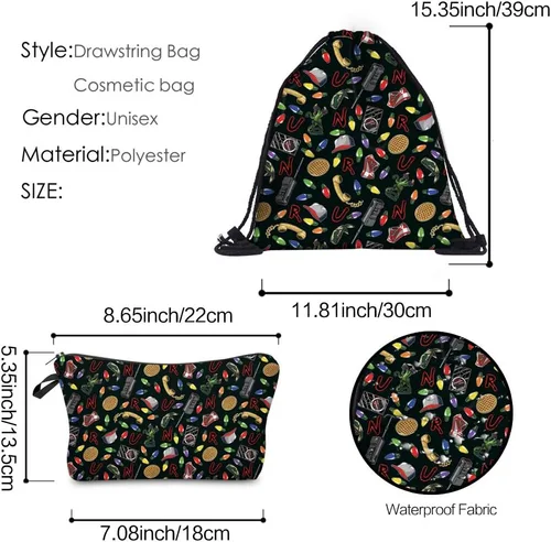 Miniatura 2 de MINAZIS Stranger - Mochila con cordón y bolsa multifuncional, bolsa de gimnasio deportiva, Negro -, Bolsa con cordón