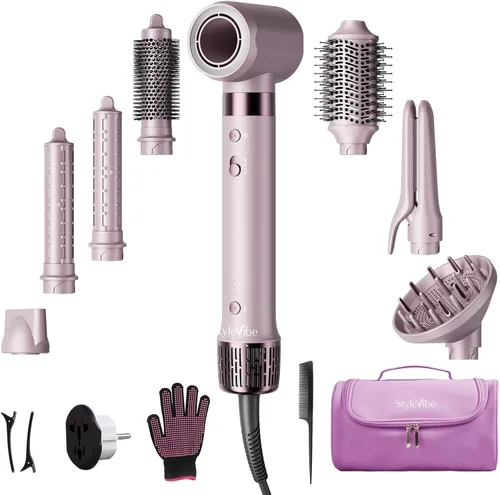 Miniatura 10 de Mythsight Dual Voltage StyleVibe 8-en-1 Secadora de pelo y cepillo secador de pelo con estuche de viaje - Rulos de envoltura automática (L/R)