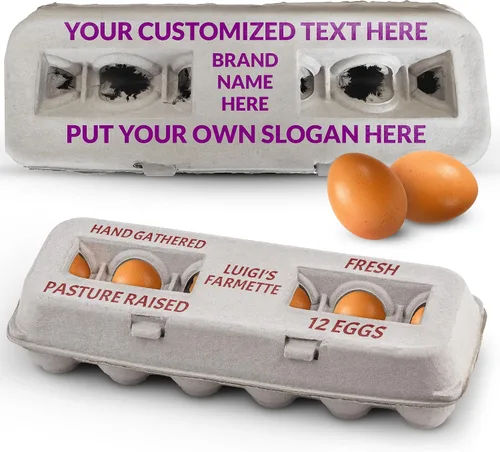 MT Products Cartones de huevos impresos personalizados 1 docena - Contenedor de huevo personalizado de pulpa natural - Hecho en EE. UU