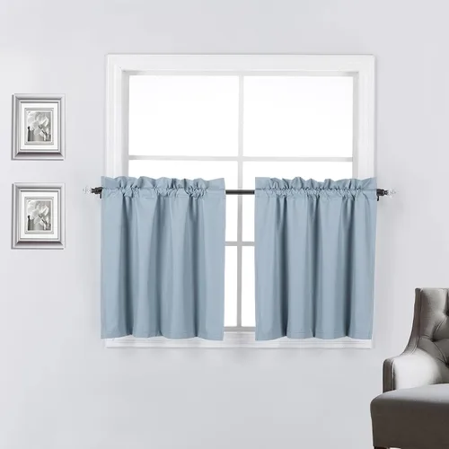 Miniatura 34 de 2 paneles de cortinas opacas con aislamiento térmico y forro blanco en la parte trasera para ventana de bloqueo de luz para cualquier ventana