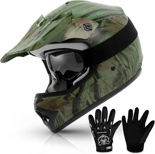 TCMT Casco de motocross para jóvenes, certificado por DOT, casco de motocross ATV de cara completa para niños con gafas, guantes y bolsa para casco