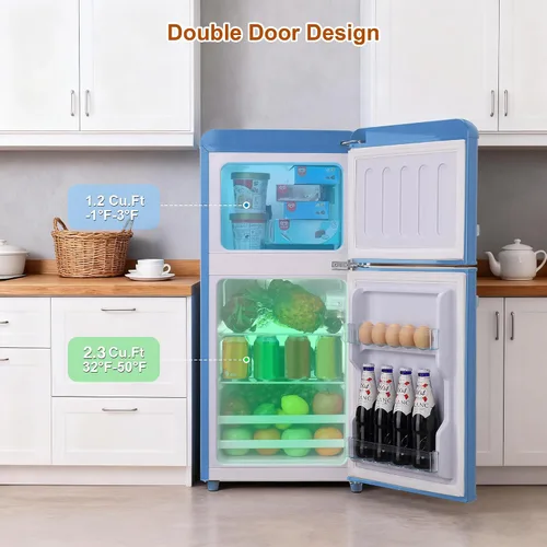 Miniatura 3 de Mini refrigerador retro con congelador de 3.5 pies cúbicos, refrigerador pequeño con termostato ajustable de 7 niveles, refrigerador compacto