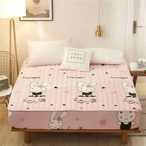 Miniatura 26 de FCLDESHOP Funda de cama, sábanas bajeras gruesas y acolchadas de color sólido, para habitación de los niños, con estampado de animé, geometría, 59.1