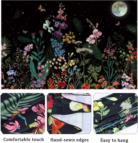 Miniatura 3 de Generleo Tapiz de plantas florales, tapices vintage, bohemio, flores, mariposas, cielo estrellado, paisaje, naturaleza, paisaje, tapiz para colgar