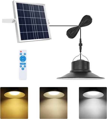 NIORSUN Luces Solares para Exteriores, Lámpara Colgante Solar LED 3000K|4000K|5000K| Iluminación Regulable con Control Remoto, Cable de 16.4 pies