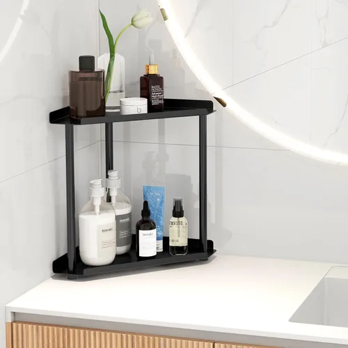 Miniatura 2 de FLE Organizador de mostrador de baño de esquina, organizador de baño, estante de almacenamiento de encimera para baño