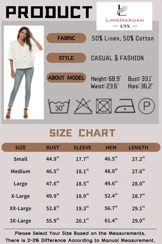 Miniatura 6 de LNX Camisas de lino con botones y cuello en V para mujer, blusas casuales de verano