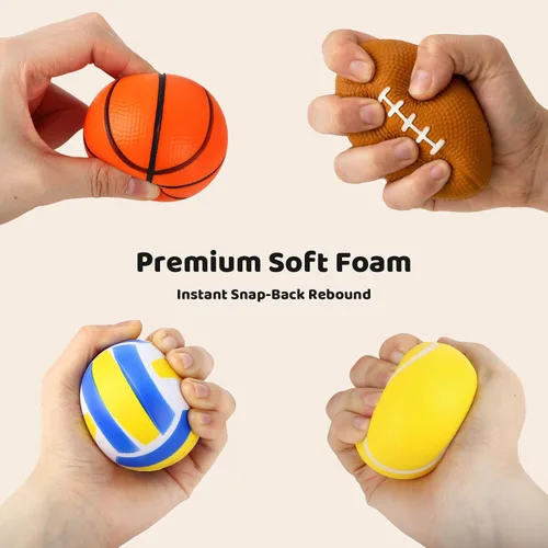 Miniatura 3 de MCPINKY 6 bolas de espuma para el estrés, 2.5 pulgadas, mini pelotas deportivas para apretar, baloncesto, fútbol, fútbol, tenis, voleibol, juguetes