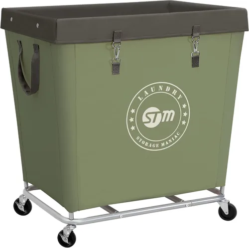 Miniatura 12 de STORAGE MANIAC Cesto de lavandería comercial con marco de acero resistente, carro de cesta de lavandería industrial de 320 L con ruedas para hotel