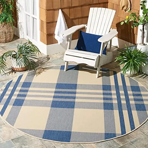 Miniatura 84 de SAFAVIEH Alfombra Lavable para Exteriores Colección Courtyard - 2'3" x 4', Beige y Azul, Patrón a Cuadros, No Desprende Pelusa y Fácil Limpieza