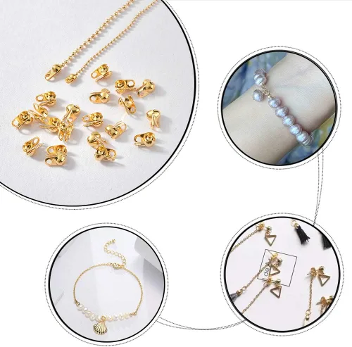 Miniatura 5 de UNICRAFTALE 300 piezas de 2 colores puntas de cuentas de acero inoxidable Calotte extremos abiertos cubiertas de nudo dorado y acero inoxidable