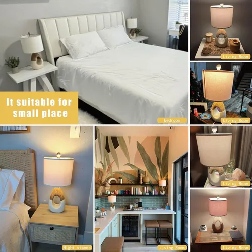 Miniatura 6 de OYEARS Lámparas de mesa bohemias de 19" para dormitorio, sala de estar, adecuadas para espacios pequeños, lámpara de ratán de granja, diseño de Beige