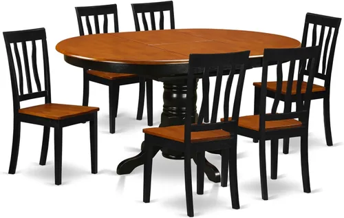 East West Furniture AVAT7-BLK-W Juego de mesa de comedor moderno de 7 piezas consta de una mesa de madera ovalada con hoja de mariposa y 6 sillas de