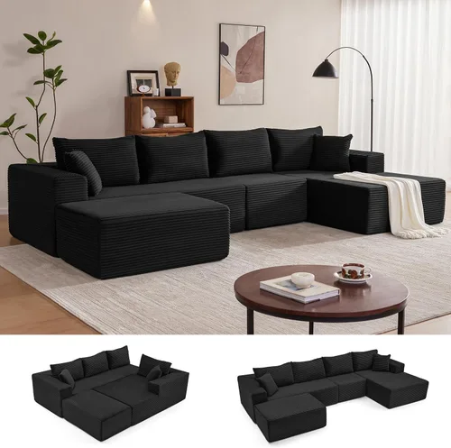 Miniatura 16 de Mangodan Sofá seccional Cloud, sofá deshuesado para sala de estar, sofá modular con asiento profundo, cómodo sofá esponjoso en forma de L con diván