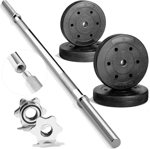 Miniatura 10 de Yes4All Standard Straight Barbell 60" & EZ Curl Bar 47", Capacity 200 to 480 LB, Weight Bar 1" to 2" Diameter - Star Lock Collars, Rubber Ring, I.