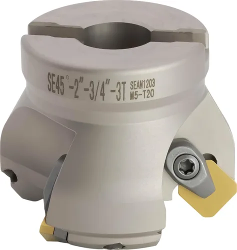 Miniatura 2 de Molino de cara indexable (carcasa) de 2" 45°, diámetro del orificio del eje de 3/4", 3 flautas, con 3 piezas de inserciones de carburo SEAN42