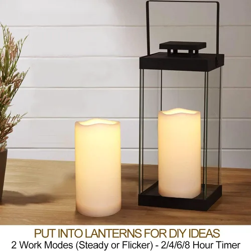 Miniatura 5 de Paquete de 2 velas LED blancas de 3 x 6 pulgadas para exteriores IP65 impermeables, velas de pilar alimentadas con temporizador y control remoto