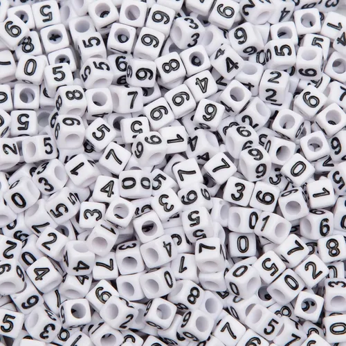 Miniatura 4 de 1000 cuentas cuadradas de números, cubos de 0.236 x 0.236 pulgadas, cuentas acrílicas blancas para bricolaje para pulseras, collares, joyería