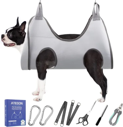 Miniatura 22 de ATESON Hamaca de Aseo para Mascotas con Cortauñas/Recortadores de Uñas/Tijeras de Aseo, Arnes de Aseo para Perros para Recortar Uñas, Correa de Aseo