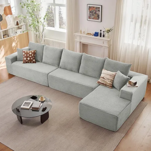 Miniatura 36 de Sofá seccional modular de 96", sofá en forma de L tipo nube sin estructura con chaise lounge, tapizado de pana con asiento profundo de espuma Negro