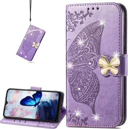 CCSmall Funda tipo cartera para Xiaomi Redmi 10A para mujeres y niñas, con diseño floral en relieve de mariposa de PU de cuero con ranura para