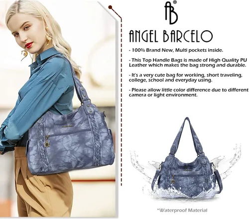 Miniatura 19 de Angel Barcelo - Bolsa de hombro amplia para mujer, diseño Hobo, cuero lavado