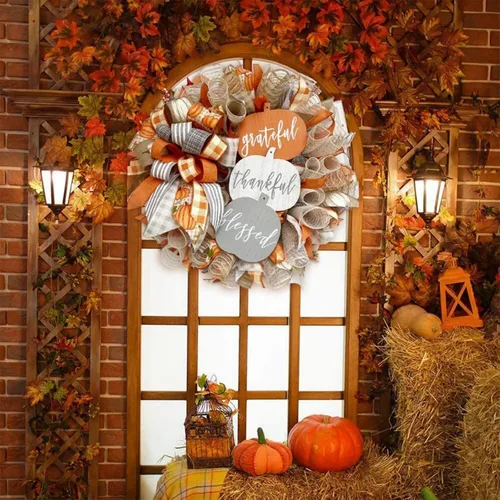 Miniatura 5 de 4 rollos de cinta de malla decorativa de otoño para suministros de fabricación de coronas, 10 pulgadas x 30 pies, cinta metálica de papel
