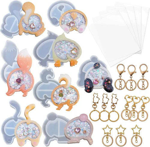 Miniatura 35 de Juego de moldes agitadores de resina, suministros de fundición de joyería epoxi, máquina de garras, camión de postres, consola de juegos, oso