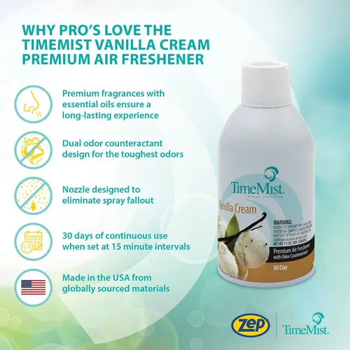 Miniatura 4 de TimeMist Recambios de ambientador medido de alta calidad, crema de vainilla, 7.1 onzas (caja de 12) - 1042737 - Dura hasta 30 días y neutraliza