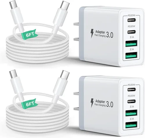 Miniatura 15 de Paquete de 2 Cargadores de Pared USB C, Bloque Cargador Rápido USB C de 40W y 4 Puertos con Puerto Dual QC+PD 3.0 Adaptador de Energía, Cargador