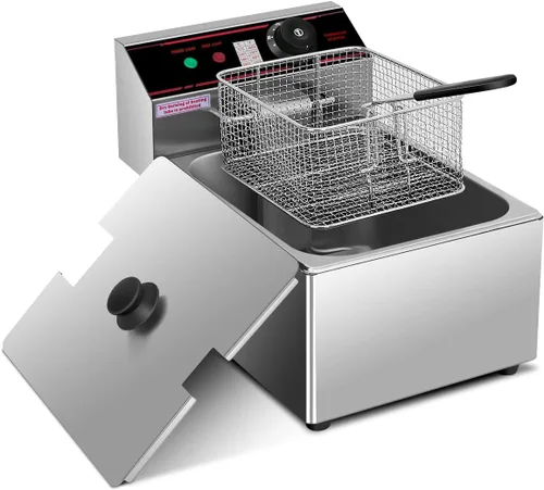 Miniatura 9 de Giantex Freidora comercial de 3400 W, tanque doble, freidora eléctrica de acero inoxidable de 12.8 cuartos de galón con 2 cestas, tapas y control