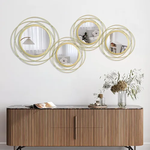 Miniatura 9 de Juego de 2 espejos circulares negros de 33.7 cm, marco de hierro, decoración de pared del hogar, espejos redondos colgantes para sala de estar